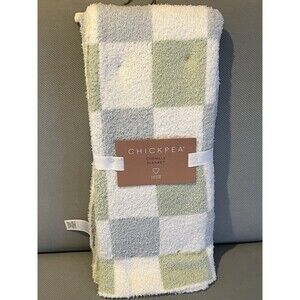 Chick Pea Baby Blanket Green White Chenille Checkered Squares Soft Boys New